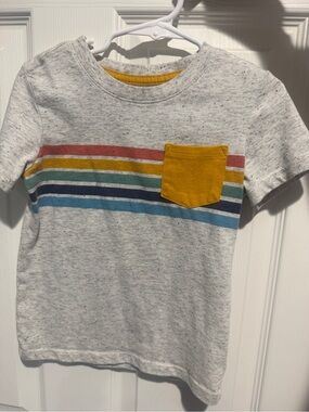 Cat & Jack Heather Gray Tee with Mustard Pocket and Rainbow Stripes